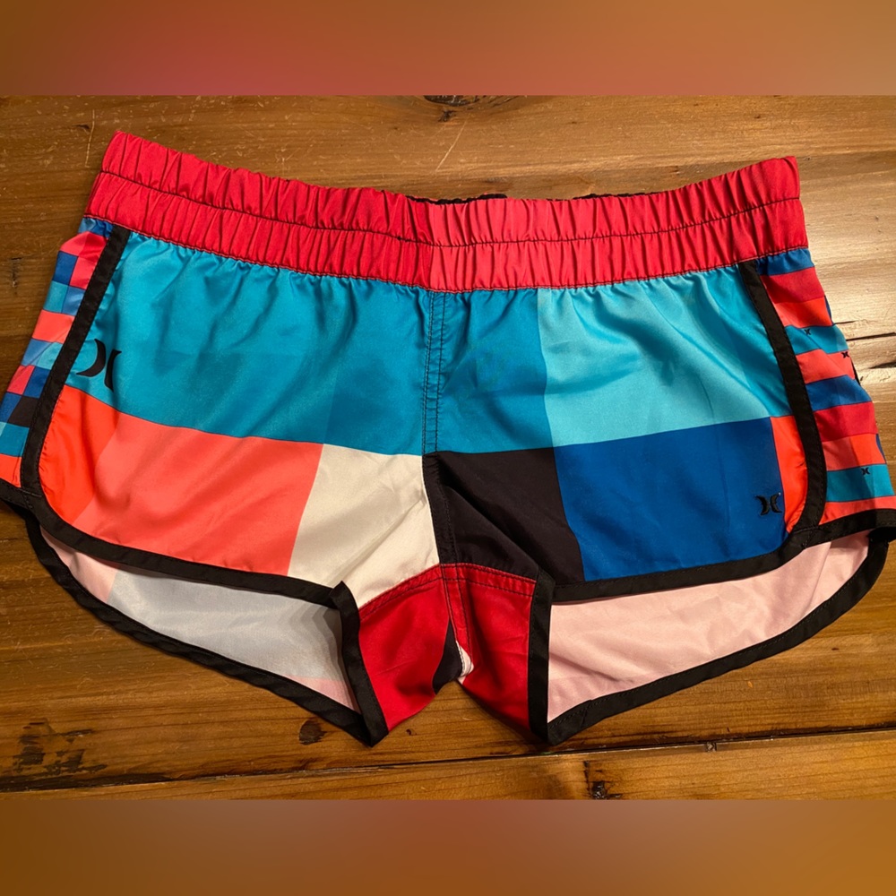 Blue, Red, Black Women Hurley Swim Shorts With Pocket